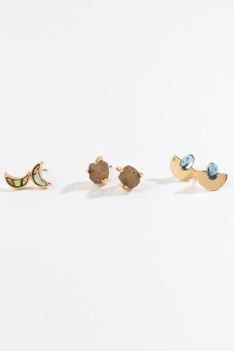 Francesca's Janessa Moon Druzy Studs Set - Gray