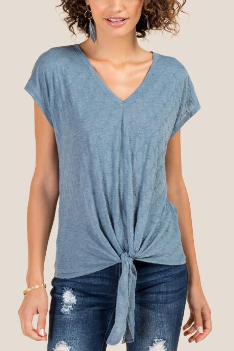 Francesca's Joselyn Textured Tie Front Top - Dark Teal