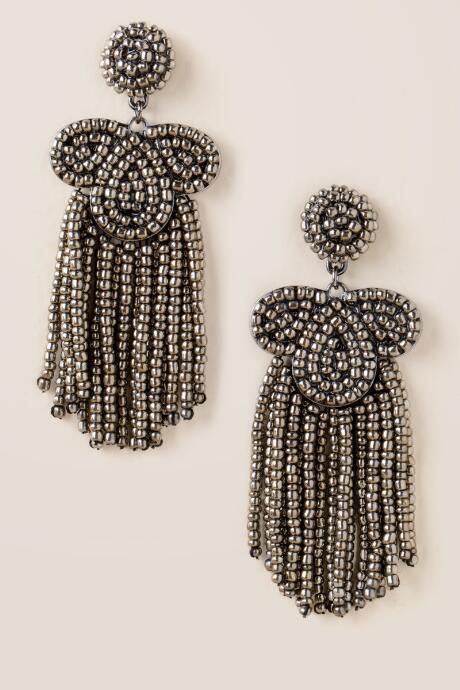 Francesca's Henrietta Beaded Statement Earrings - Hematite