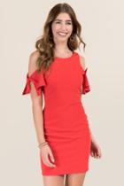Francescas Izzie Cold Shoulder Tie Sleeve Shift Dress - Red