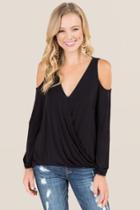 Jolie Clothing, Inc. Joleen Long Sleeve Surplus Cold Shoulder Top - Black