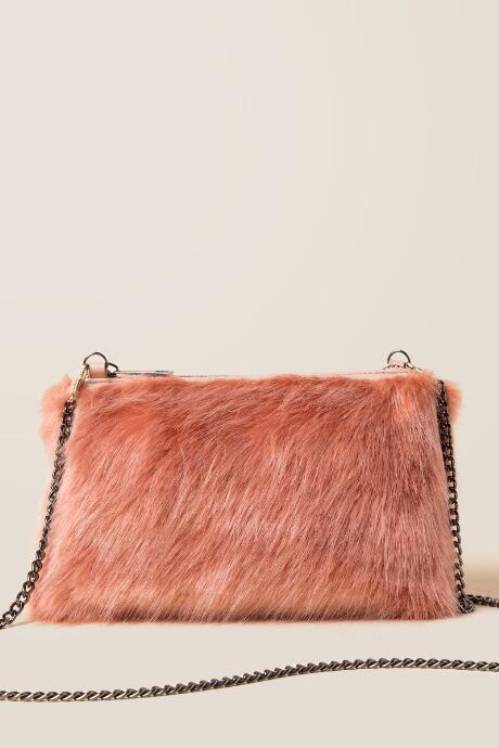 Francesca's Marlowe Fur Corssbody Clutch - Blush