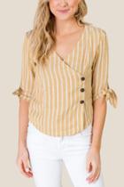 Francesca's Vivien Asymmetrical Striped Button Down - Mustard