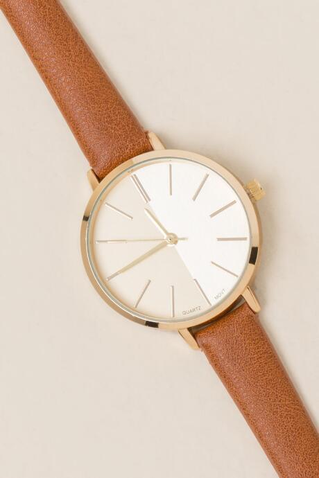 Francesca's Nadine Minimal Two Tone Watch - Cognac
