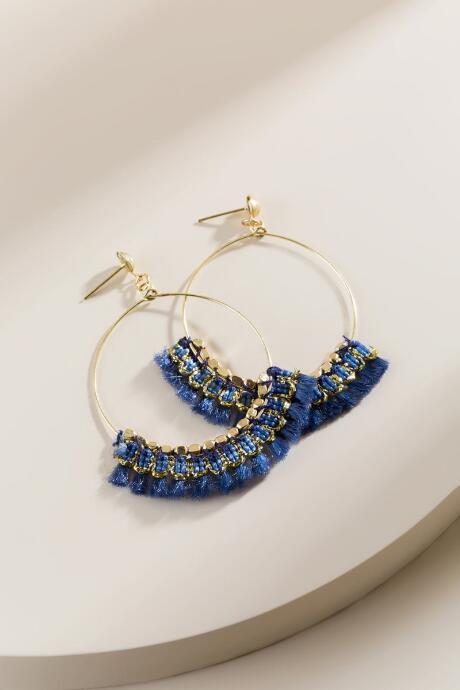 Francesca's Eva Tasseled Circle Drop Earrings - Navy