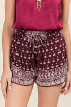 Blue Rain Zelda Printed Crochet Trim Soft Shorts - Wine