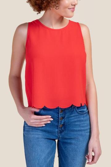 Sweet Claire Inc. Esme Scallop Hem Tank Top - Bright Red