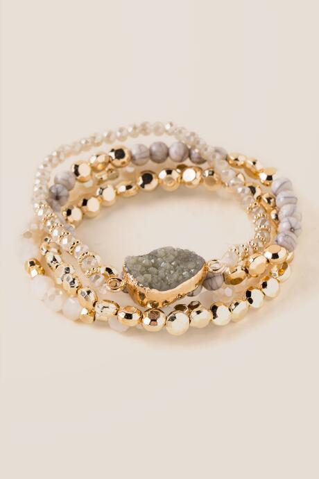 Francesca's Selda Druzy Beaded Bracelet Set - Ivory