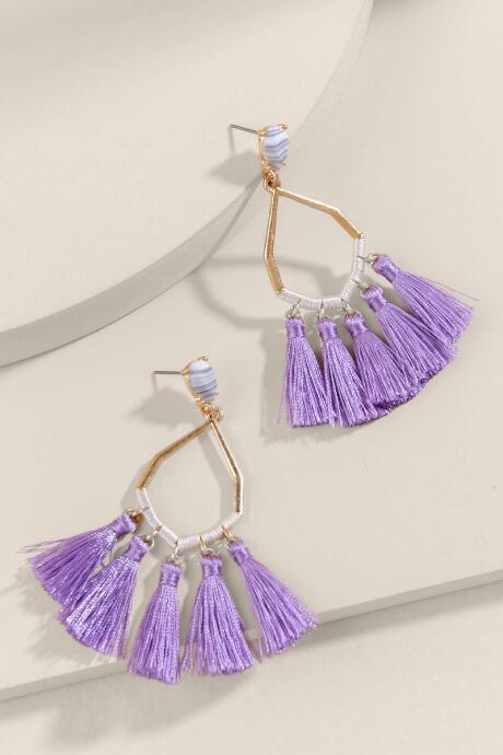 Francesca's Kailey Tasseled Teardrop Earrings - Lavender
