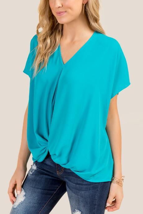 Francesca Inchess Arden Back Seam Front Twist Blouse - Turquoise