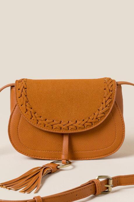 Francesca's Stella Braided Crossbody - Cognac