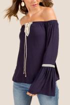 Francesca Inchess Calista Front Latice Off The Shoulder Blouse - Navy