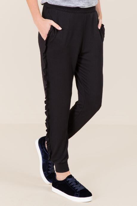 Francesca's Gracelyn Ruffle Side Jogger - Black