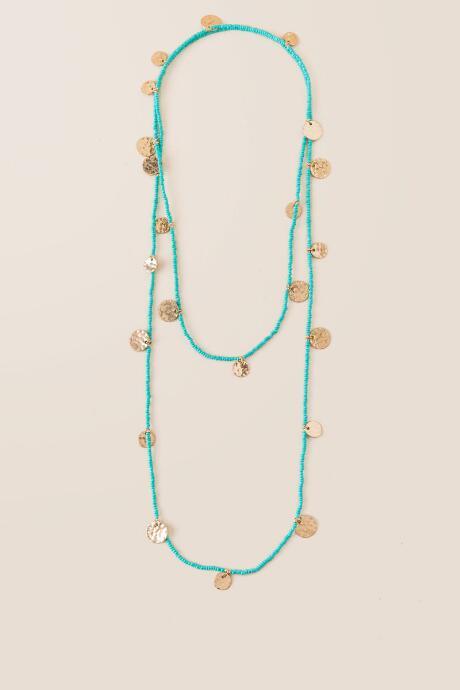Francesca's Kandence Beaded Coin Necklace In Turquoise - Turquoise