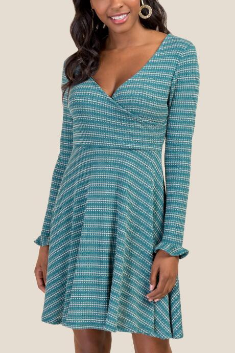 Francesca's Allyson Ribbed Wrap Dress - Forest