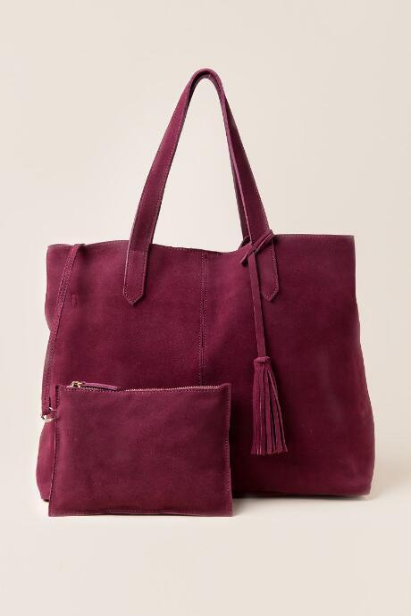 Francesca's Gina Suede Tote - Burgundy