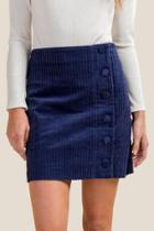 Francesca's Lex Buttoned Corduroy Skirt - Navy