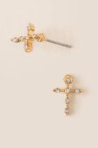 Francesca's Cross Stone Stud Earring - Crystal