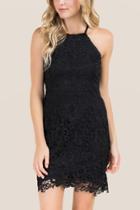 Francesca's Hayley High Neck Crochet Dress - Black