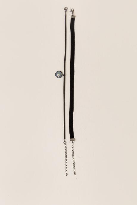 Francesca's Marie Velvet Foil Stone Choker - Black