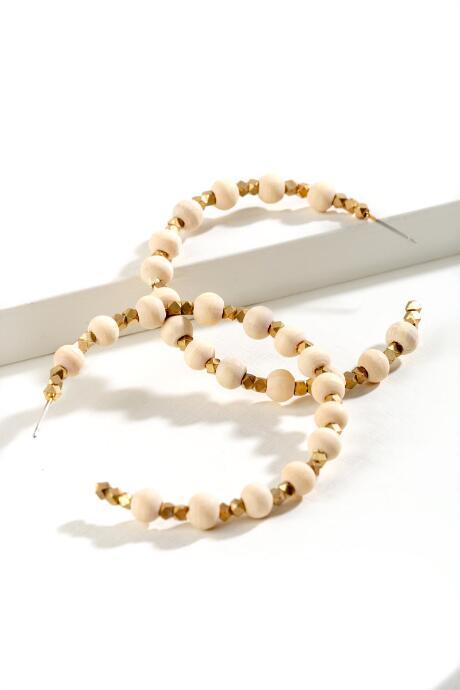 Francesca's Yolanda Wooden Bead Hoop Earring - Natural