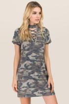 Alya Clover Lattice Gigi Camo Dress - Dark Olive