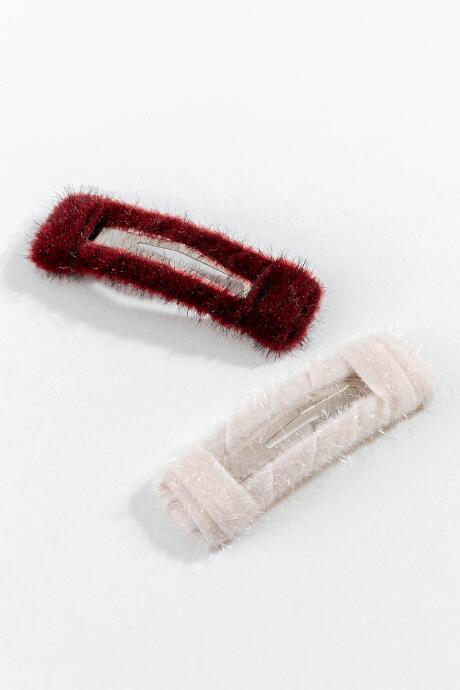 Francesca's Mindy Fuzzy Barrettes - Burgundy