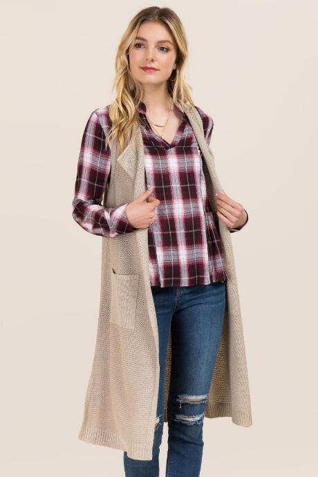 Blue Rain Careen Ribbed Sweater Vest - Taupe