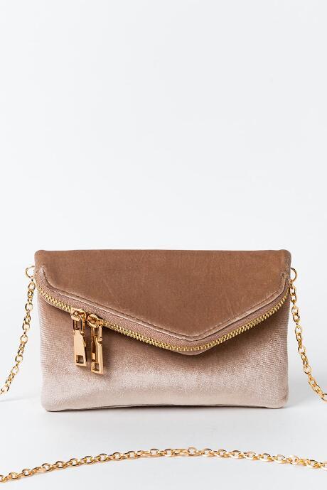 Francesca's Brogan Velvet Angled Crossbody - Natural