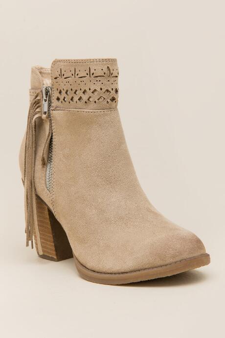 Not Rated- Chamonix Laser Cut Fringe Bootie - Cream