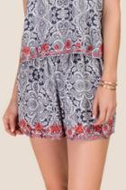Blue Rain Danette Embroidered Paisley Soft Shorts - Navy