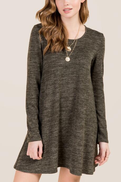 Francesca's Mandy Crochet Back Cozy Shift Dress - Dark Olive