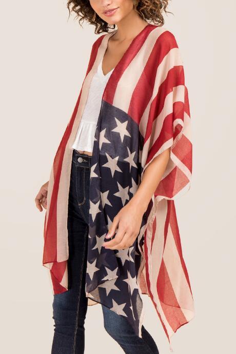 Francesca's Bexley American Flag Ruana - Red
