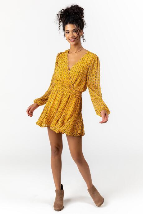 Francesca's Jerri Geo Print Godet Dress - Marigold