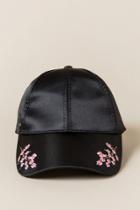 Francesca's Connie Cherry Blossom Satin Cap - Black