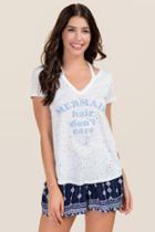 Alya Mermaid Hair Don't Care Distressed Graphic Tee - White