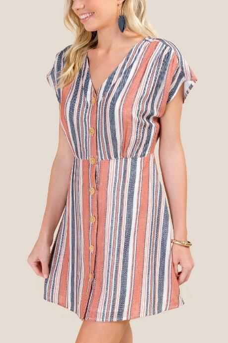 Francesca's Sierra Striped Button Front Dress - Ivory