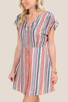 Francesca's Sierra Striped Button Front Dress - Ivory