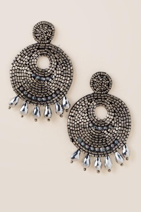 Francesca's Elisa Beaded Statement Earrings In Hematite - Hematite
