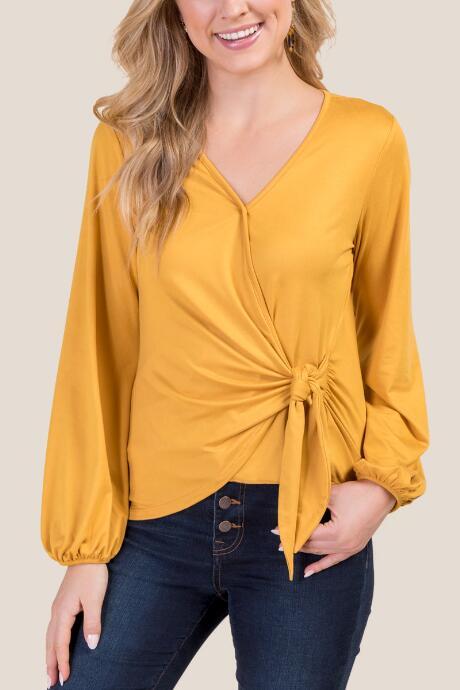 Francesca's Alexis Tied Wrap Blouse - Mustard