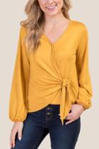 Francesca's Alexis Tied Wrap Blouse - Mustard