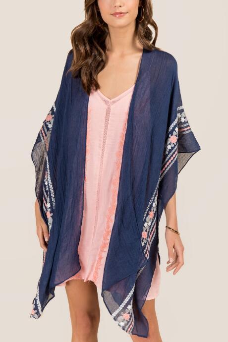 Francescas Jacqueline Embroidered Ruana - Navy