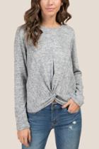Francesca's Shanna Long Sleeve Knot Front Top - Heather Gray
