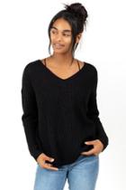 Francesca's Cleo Twist Back Sweater - Black