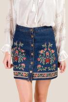 Francesca's Ambrose Embroidered Denim Skirt - Medium Wash