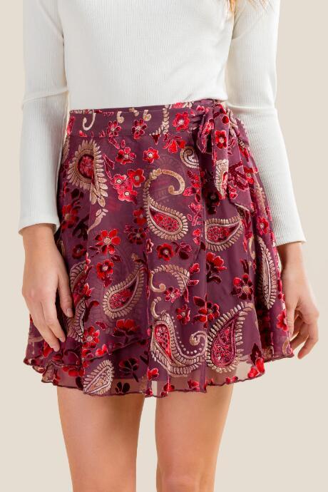 Francesca's Wylie Burn Out Velvet Skirt - Purple