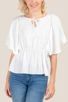 Francesca Inchess Polly Peasant Textured Blouse - White
