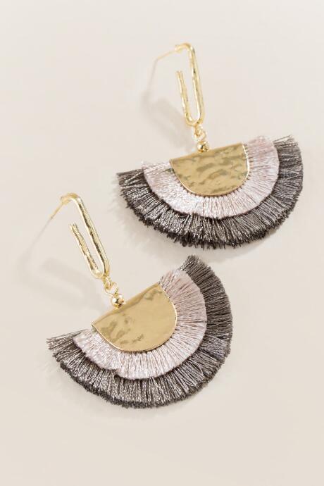 Francesca's Theodora Double Fan Tassel Earrings - Gray