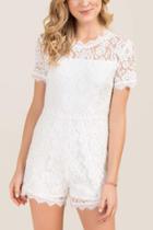 Francesca's Romy Tie Back Solid Lace Romper - White