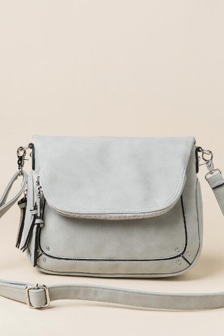 Francescas Kimmie Front Zip Crossbody - Light Gray